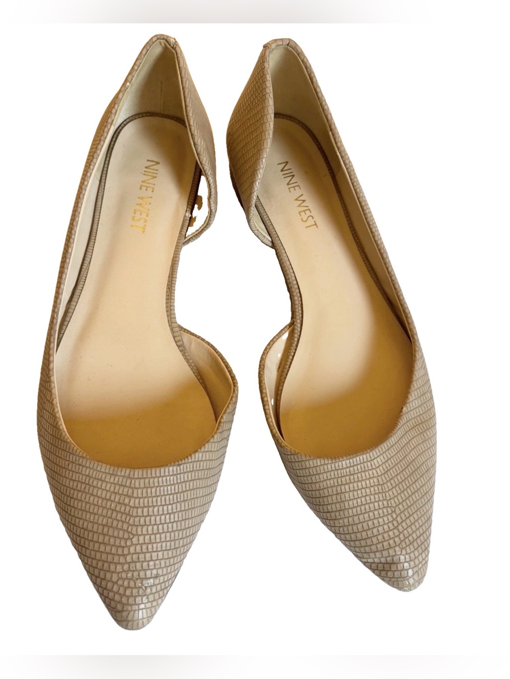 Nine West Taupe Textured Pointed D'orsay Flats